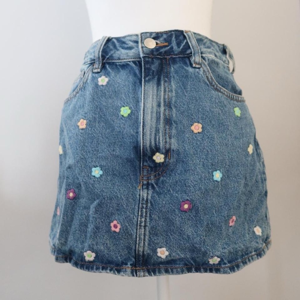 PacSun Blue Pink Embellished Flower Mini Skirt